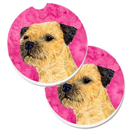 Carolines Treasures Pink Border Terrier Set of 2 Cup Holder Car Coaster LH9368PKCARC